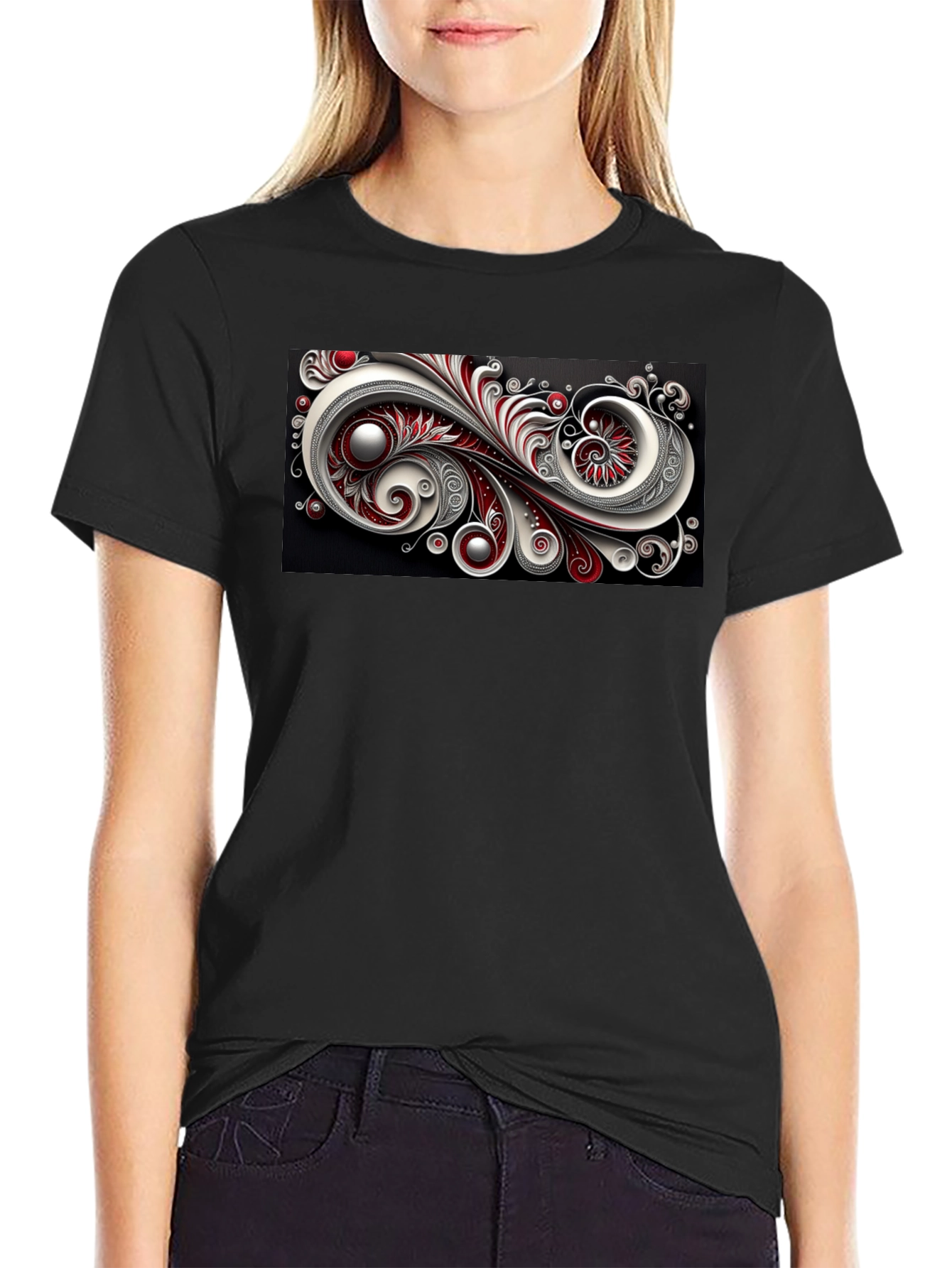 Abstract Swirl Graphic Black T-Shirt
