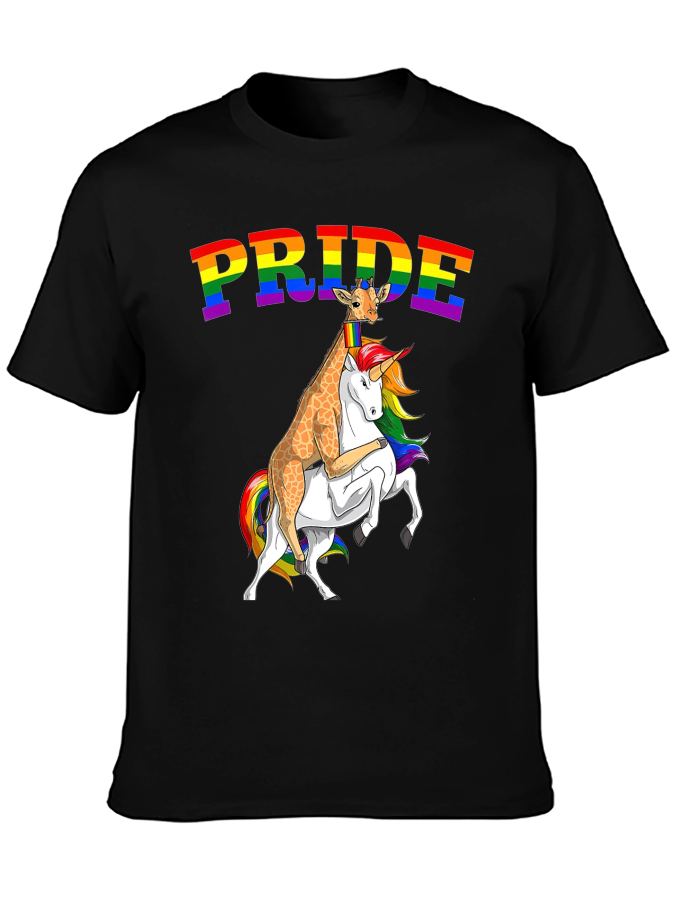 Pride Giraffe Riding Unicorn Tee