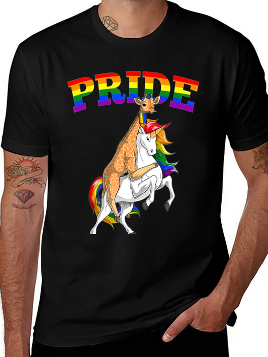 Pride Giraffe Riding Unicorn Tee