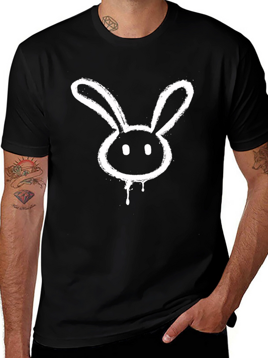 Black T-Shirt with Distressed Bunny Graphic