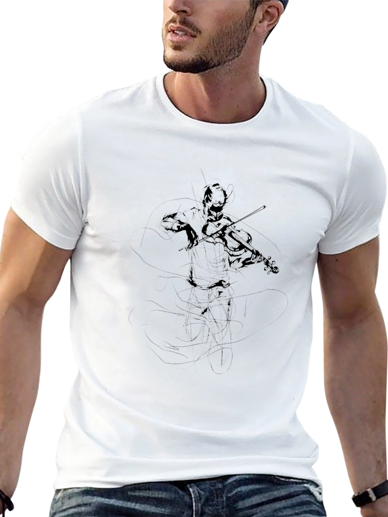 Violinist Graphic Tee - Black Cotton Blend