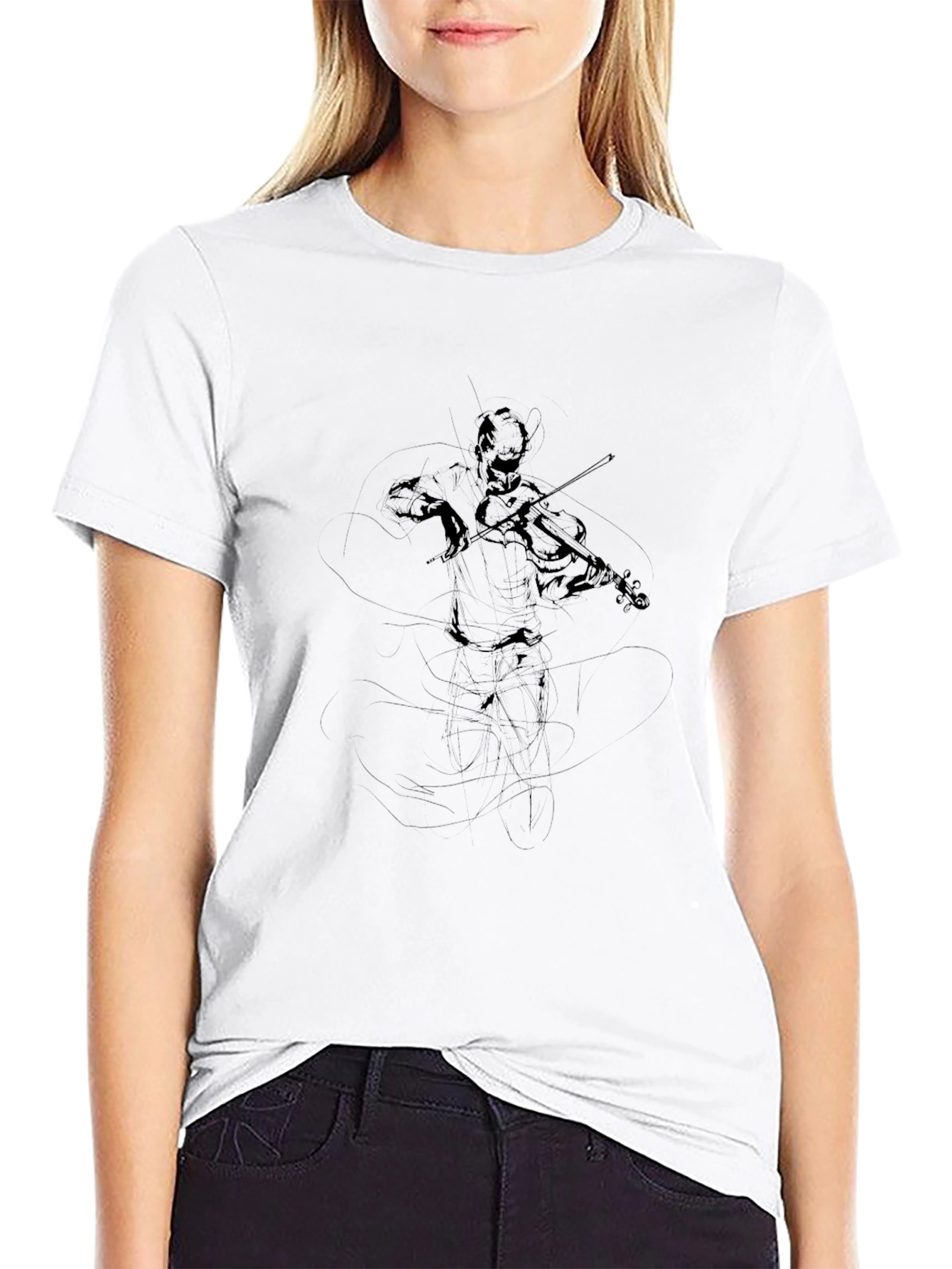 Violinist Graphic Tee - Black Cotton Blend