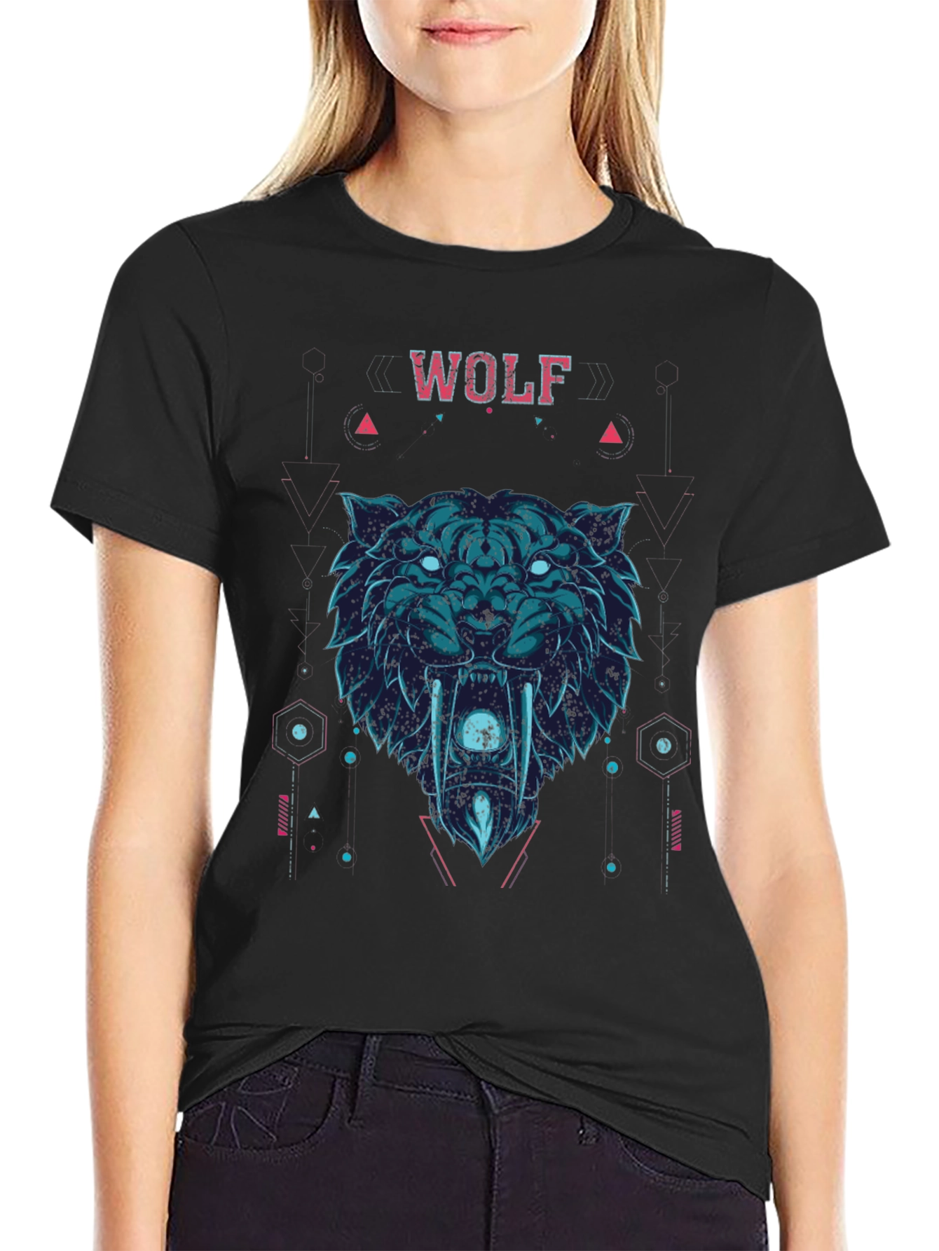 Wolf Graphic Print Crew Neck Short Sleeve T-Shirt