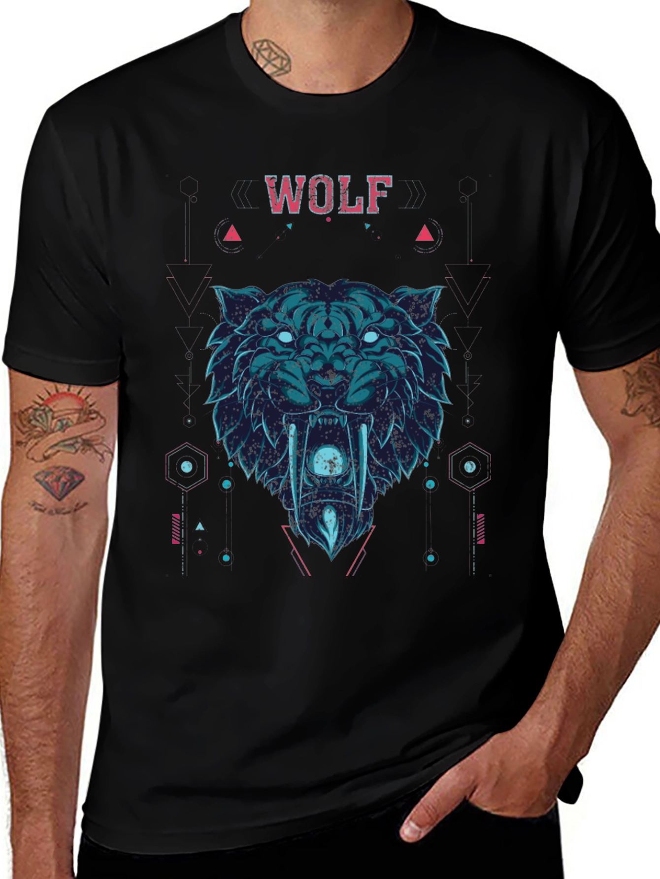 Wolf Graphic Print Crew Neck Short Sleeve T-Shirt