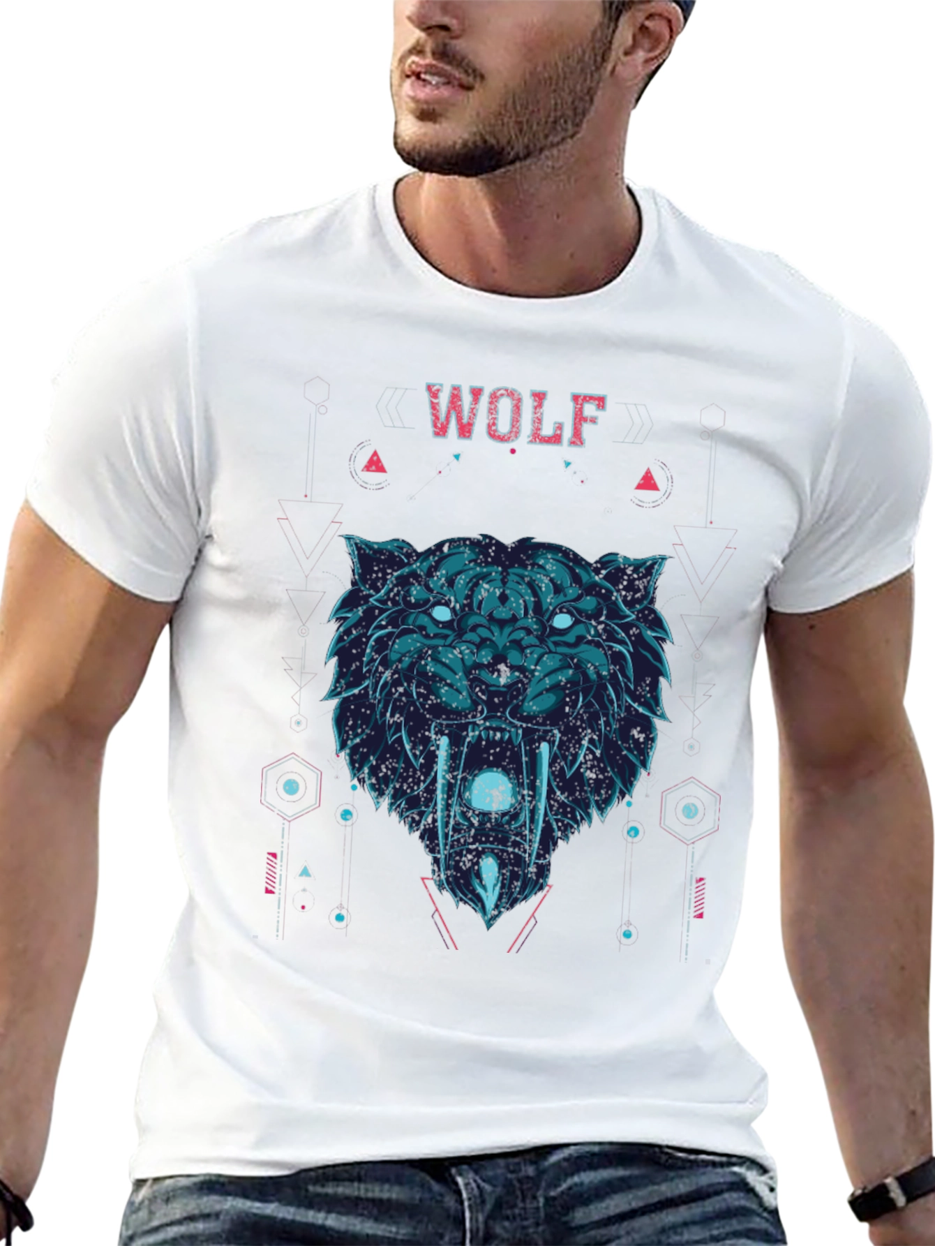 Wolf Graphic Print Crew Neck Short Sleeve T-Shirt