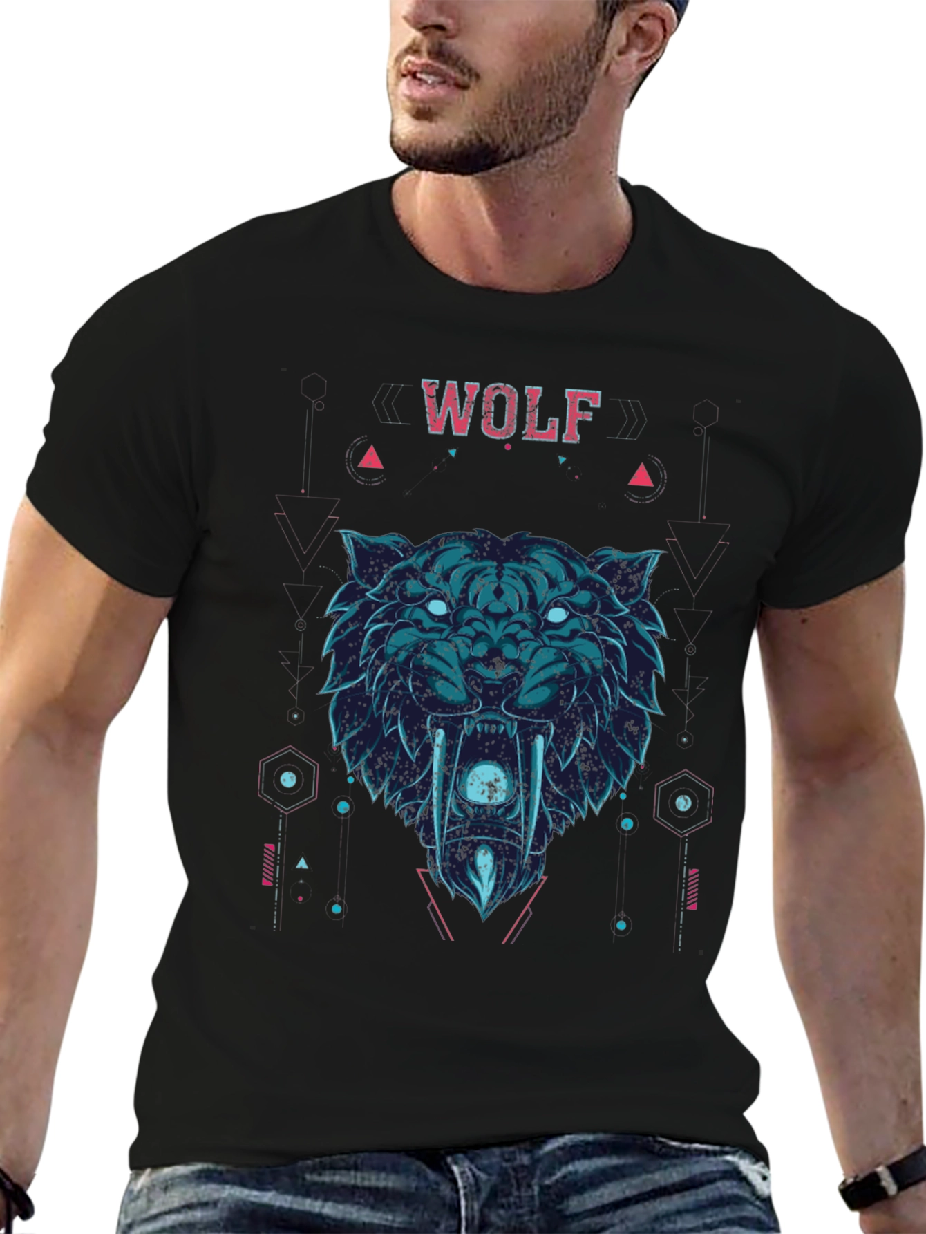 Wolf Graphic Print Crew Neck Short Sleeve T-Shirt