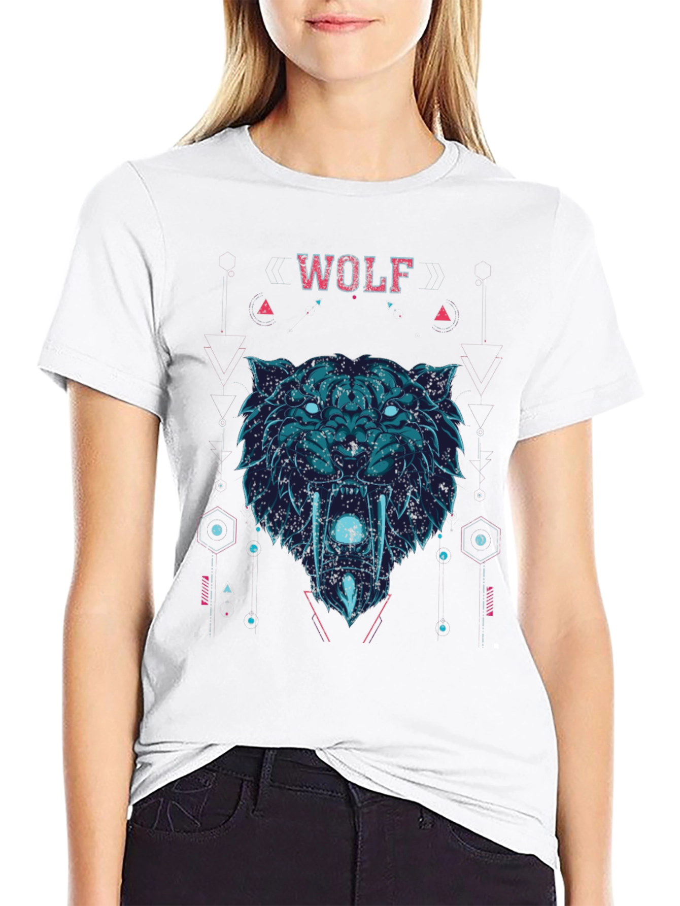 Wolf Graphic Print Crew Neck Short Sleeve T-Shirt