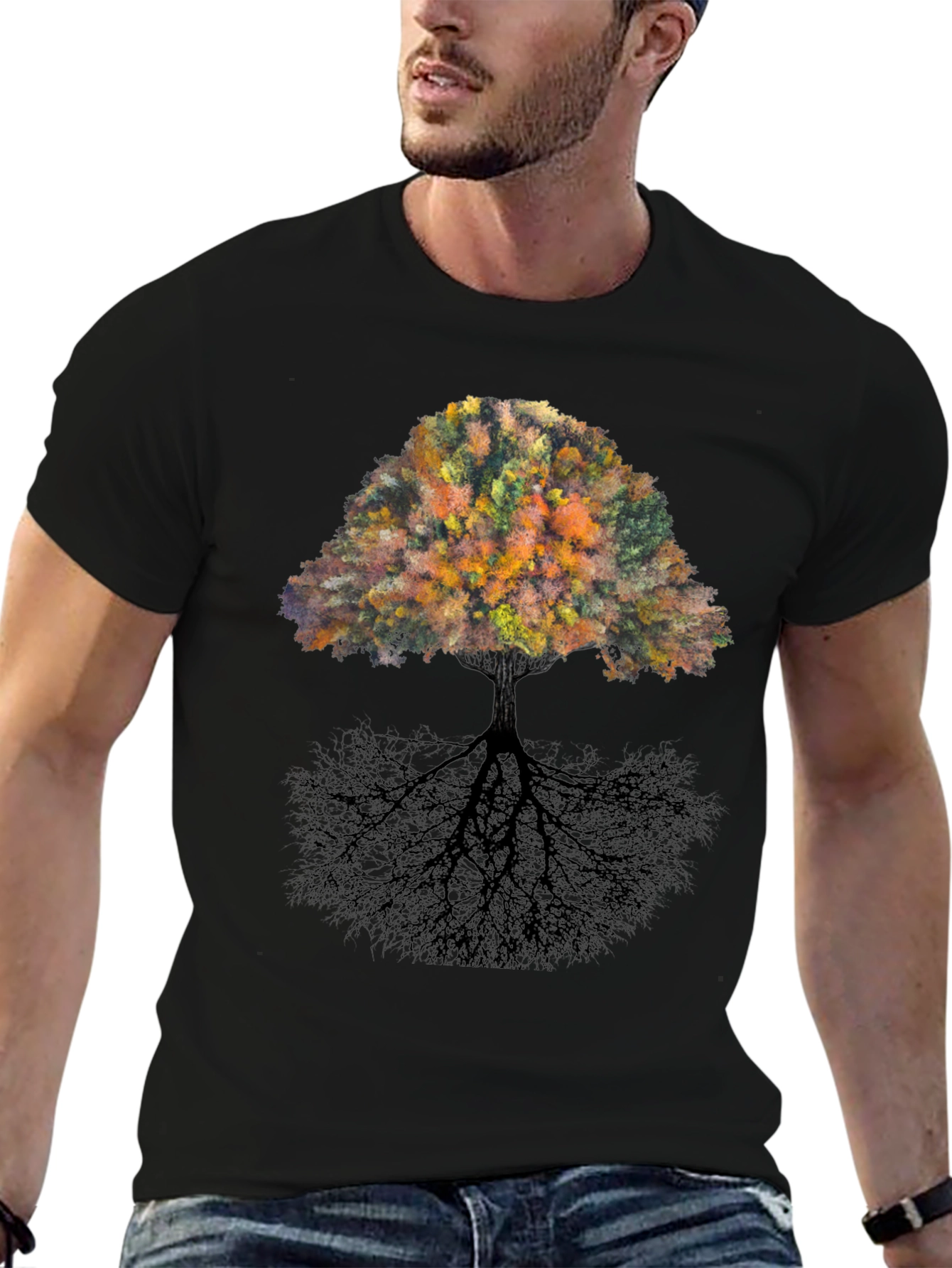 Nature Tree Graphic Black T-Shirt
