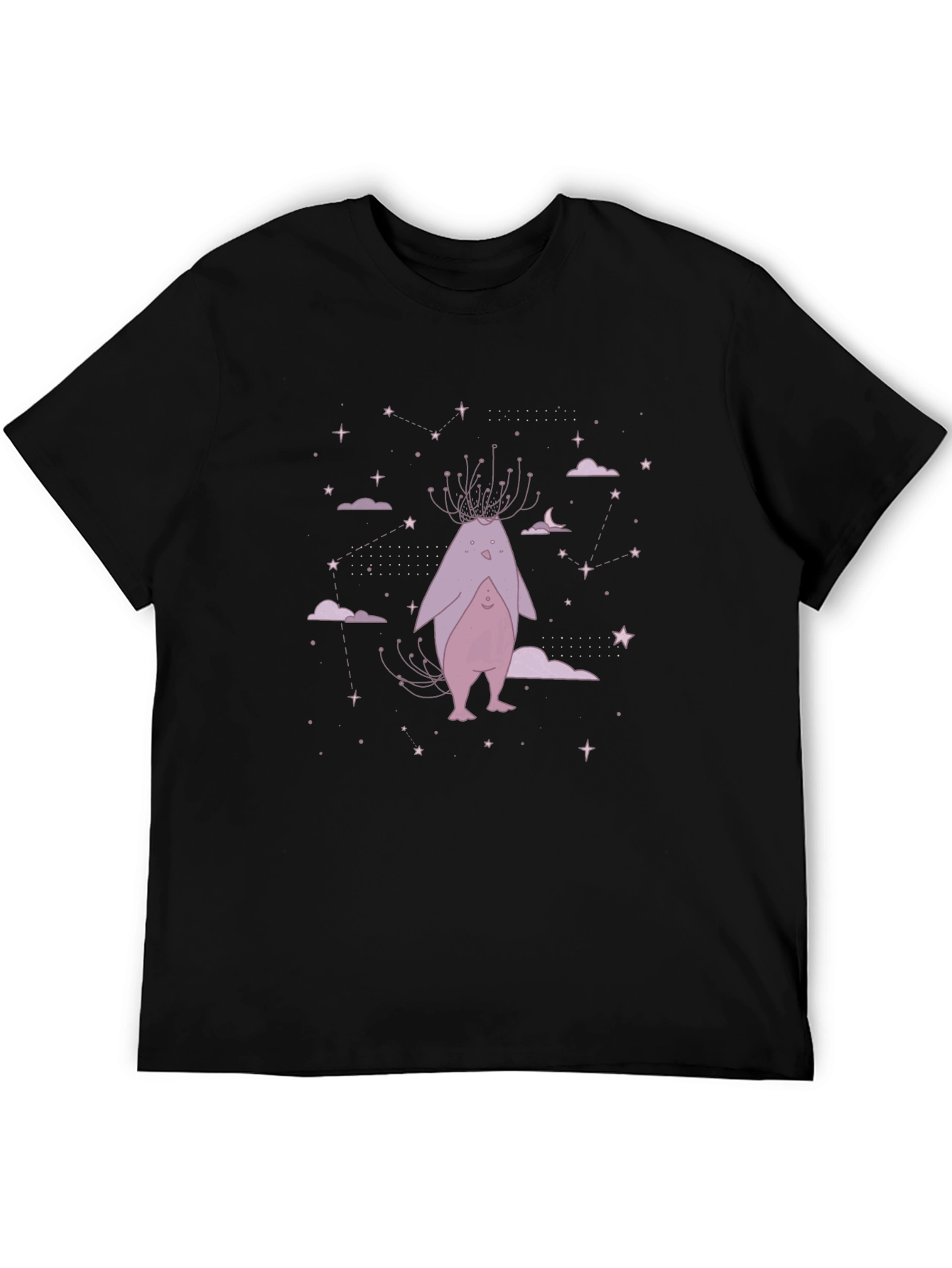 Whimsical Creature Graphic Tee - Black Cotton