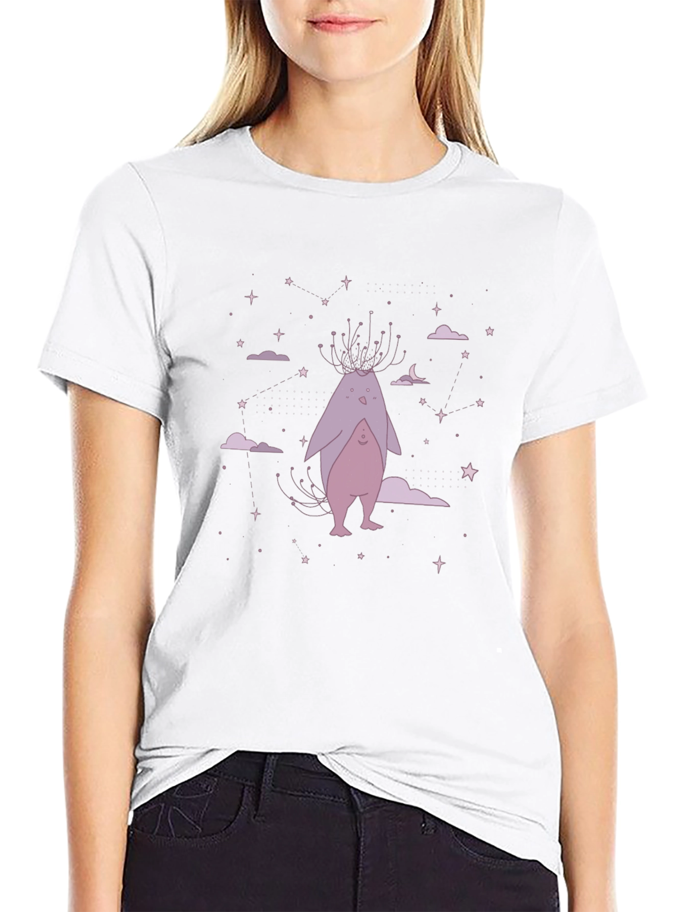 Whimsical Creature Graphic Tee - Black Cotton