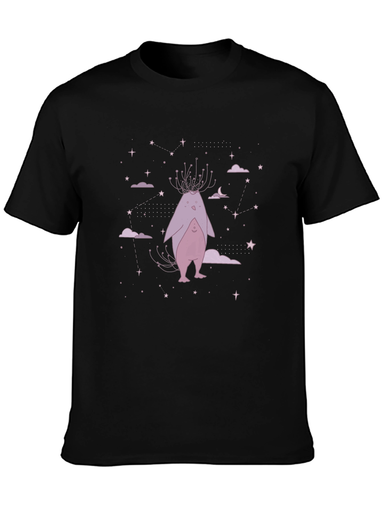 Whimsical Creature Graphic Tee - Black Cotton