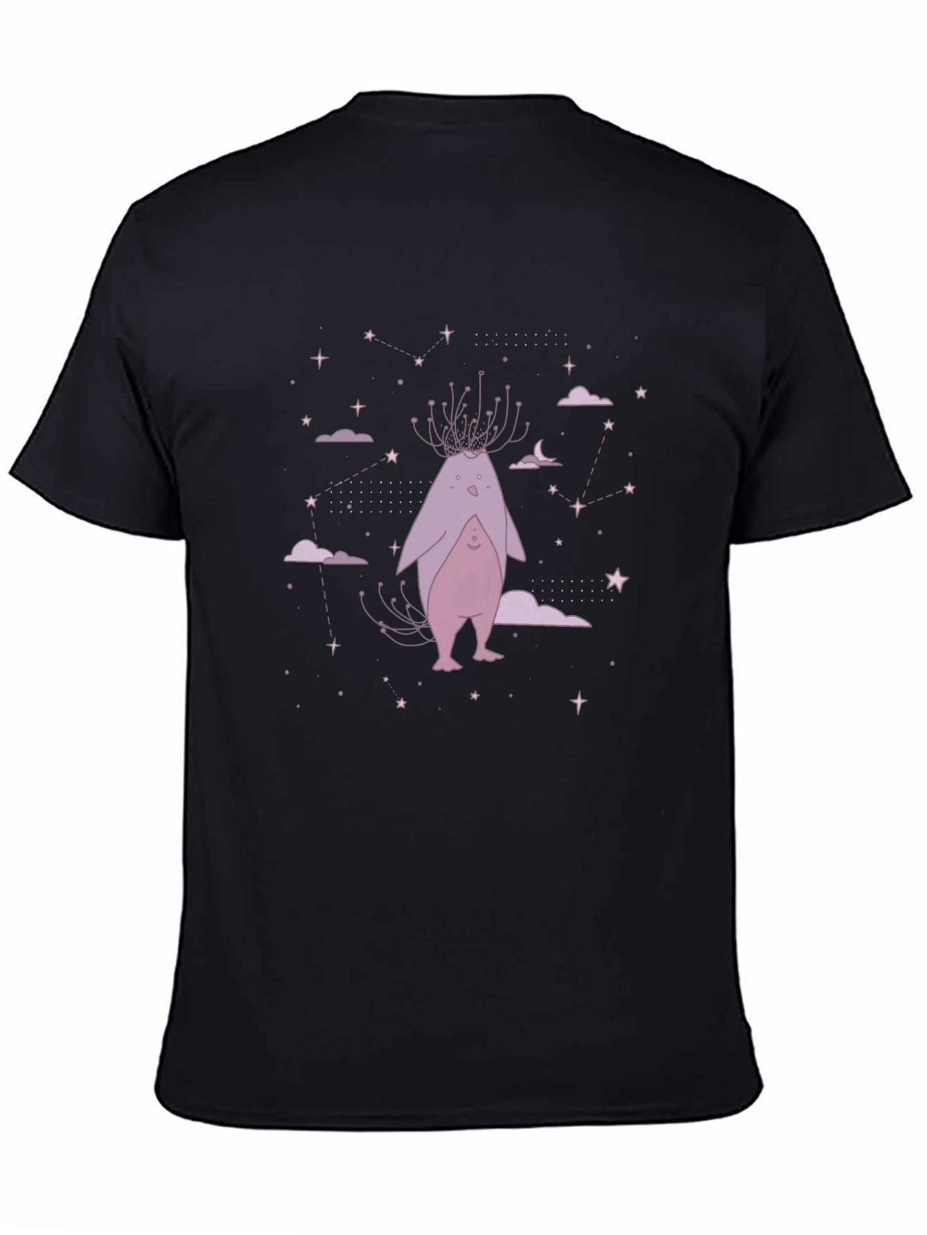Whimsical Creature Graphic Tee - Black Cotton