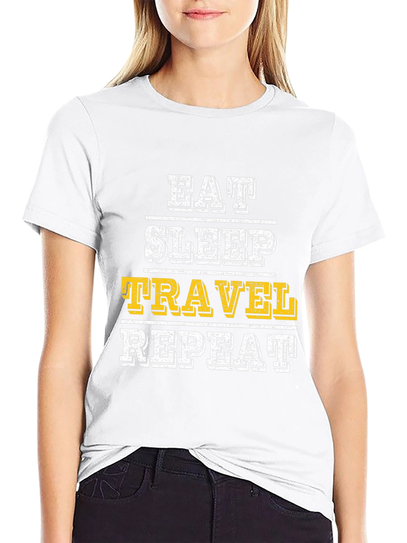 Eat Sleep Travel Repeat Graphic Tee - Black Cotton