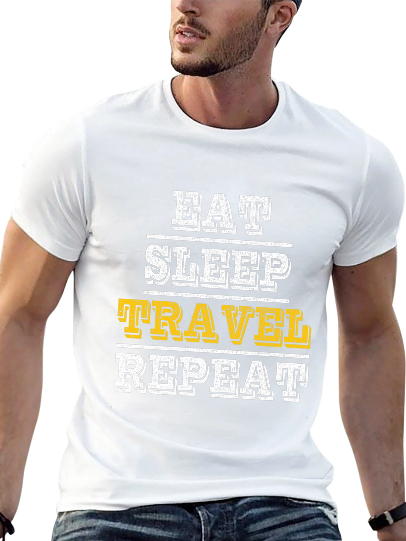 Eat Sleep Travel Repeat Graphic Tee - Black Cotton