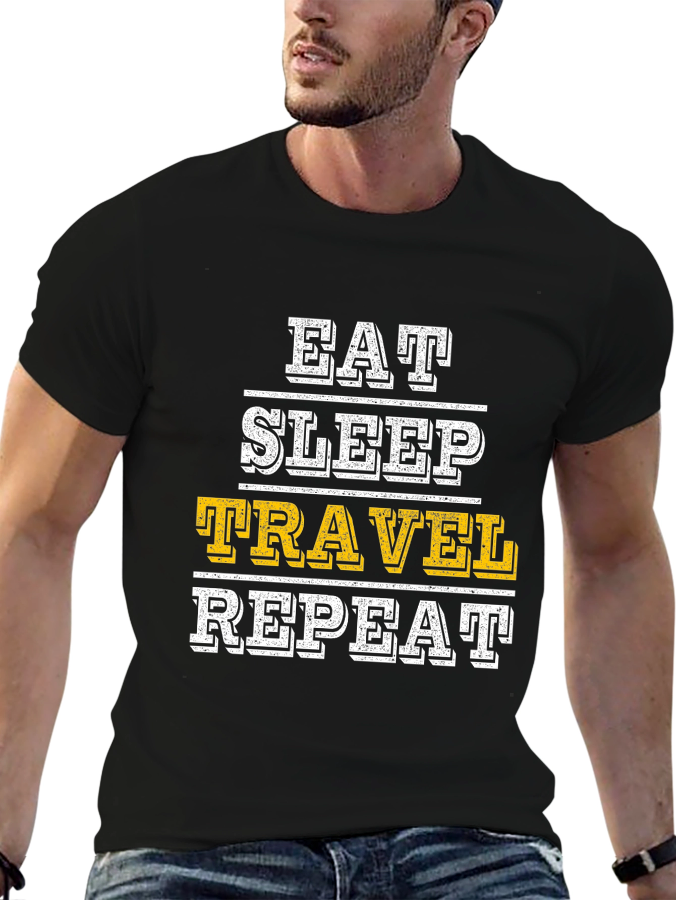 Eat Sleep Travel Repeat Graphic Tee - Black Cotton