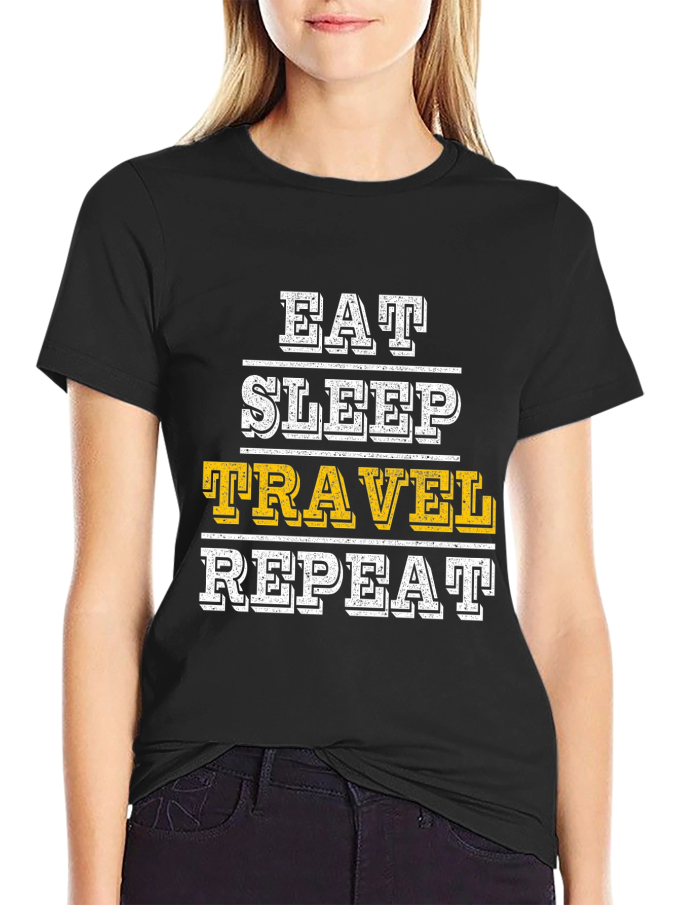 Eat Sleep Travel Repeat Graphic Tee - Black Cotton