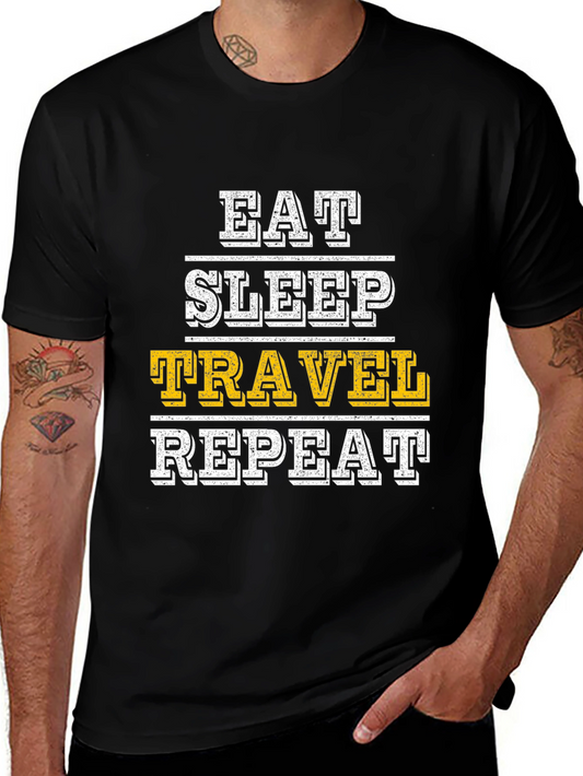 Eat Sleep Travel Repeat Graphic Tee - Black Cotton