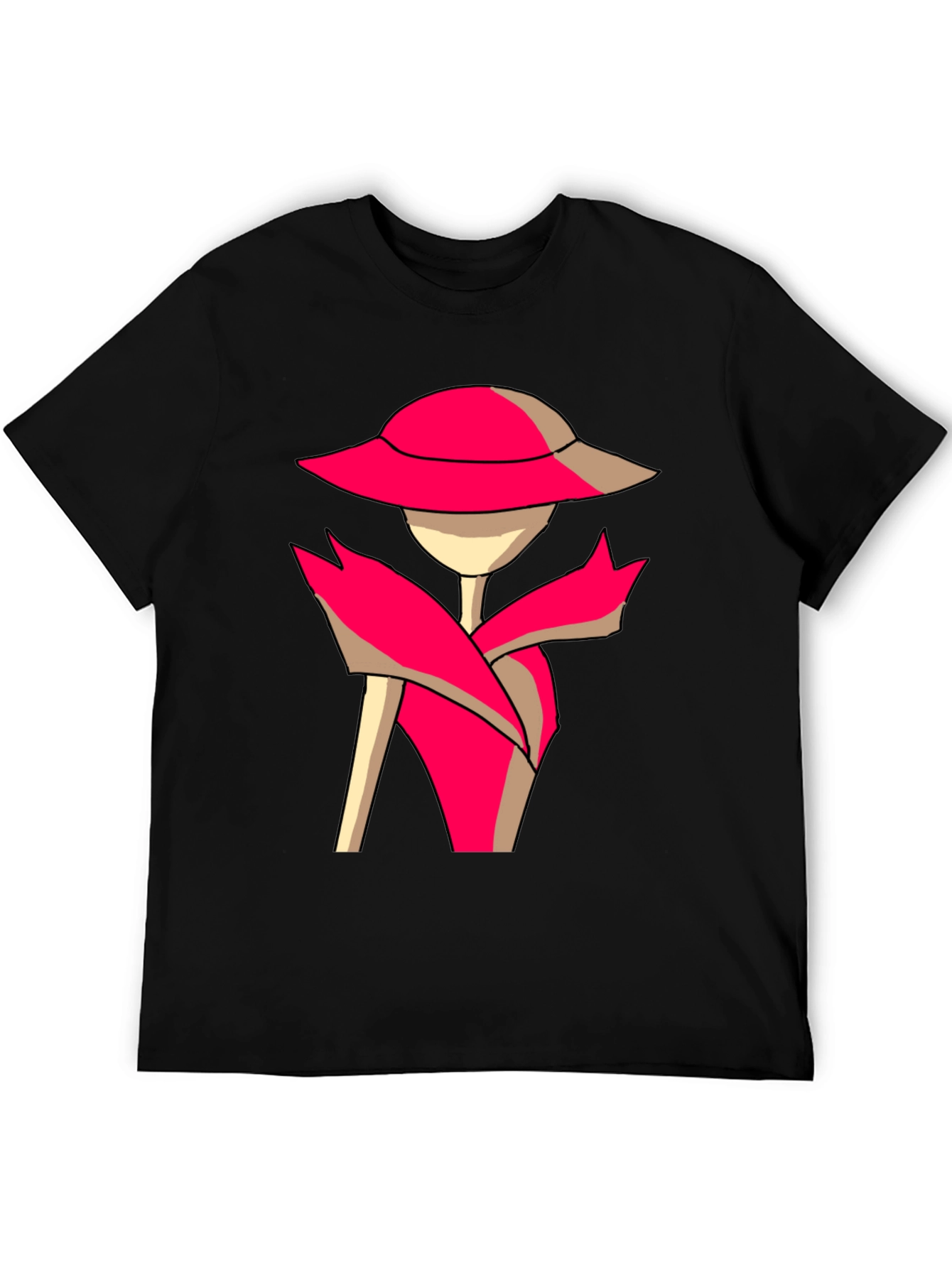 Stylish Cartoon Lady Graphic Tee - Black