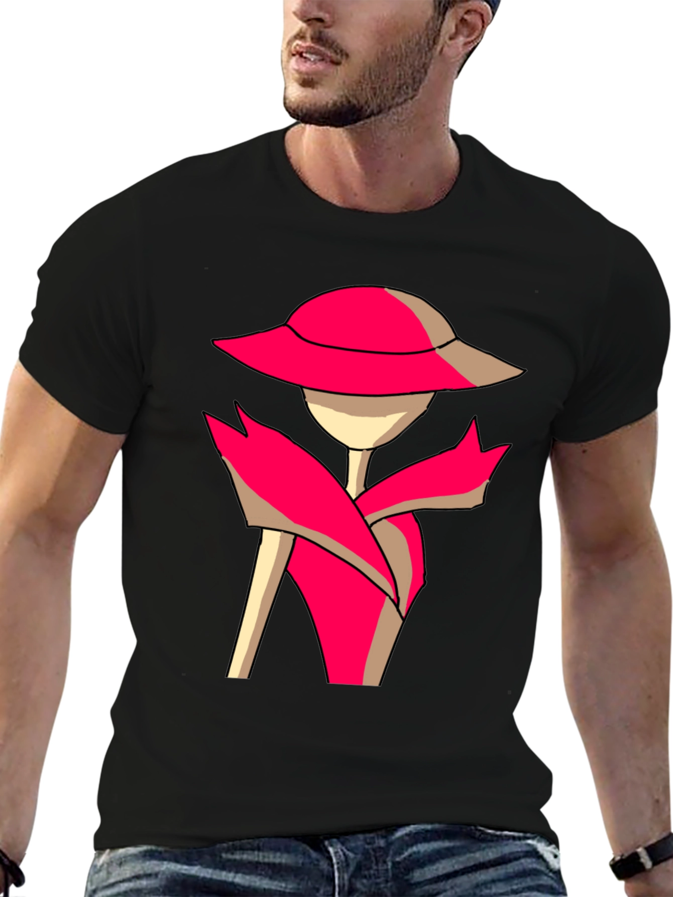 Stylish Cartoon Lady Graphic Tee - Black