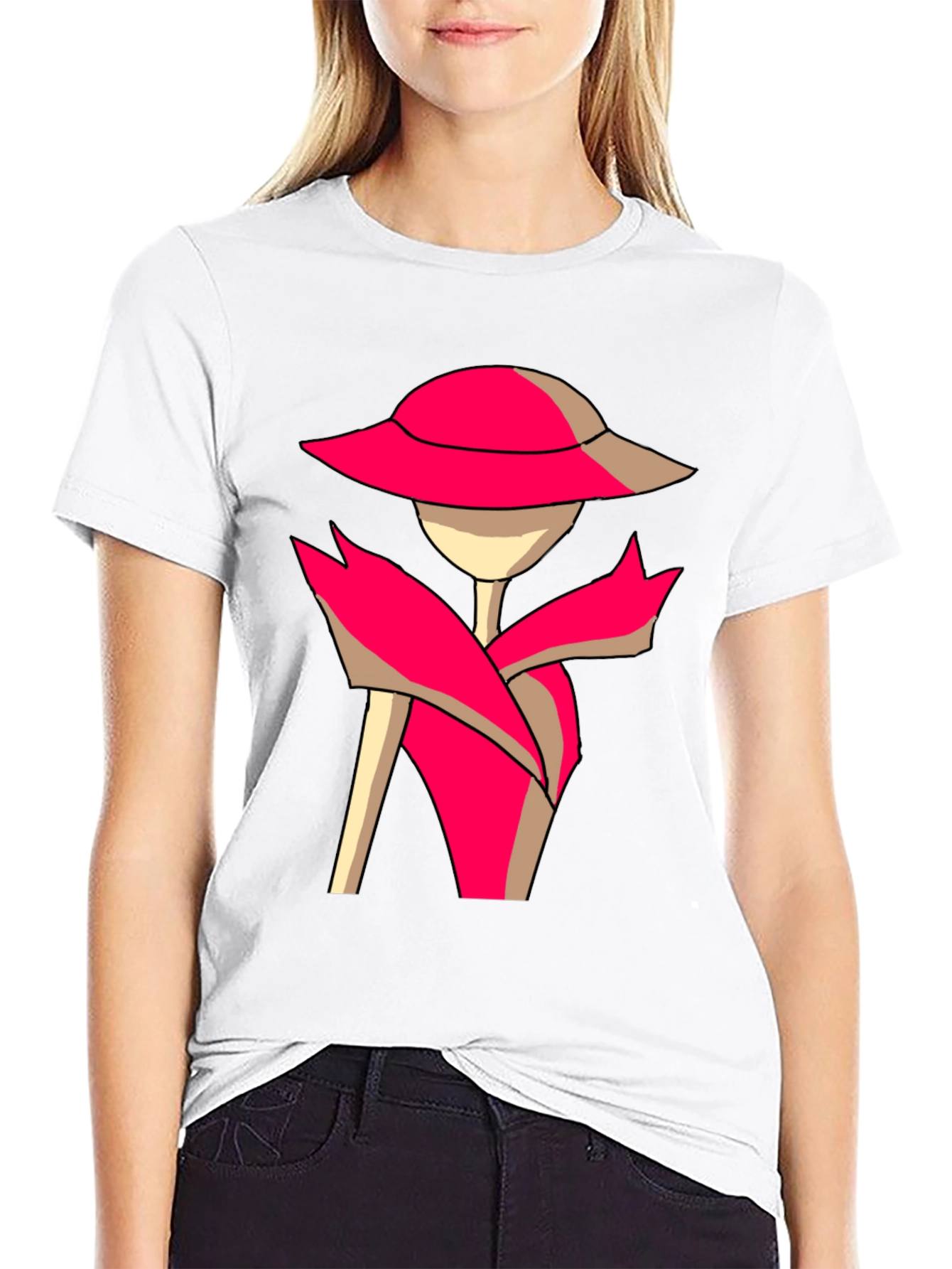 Stylish Cartoon Lady Graphic Tee - Black