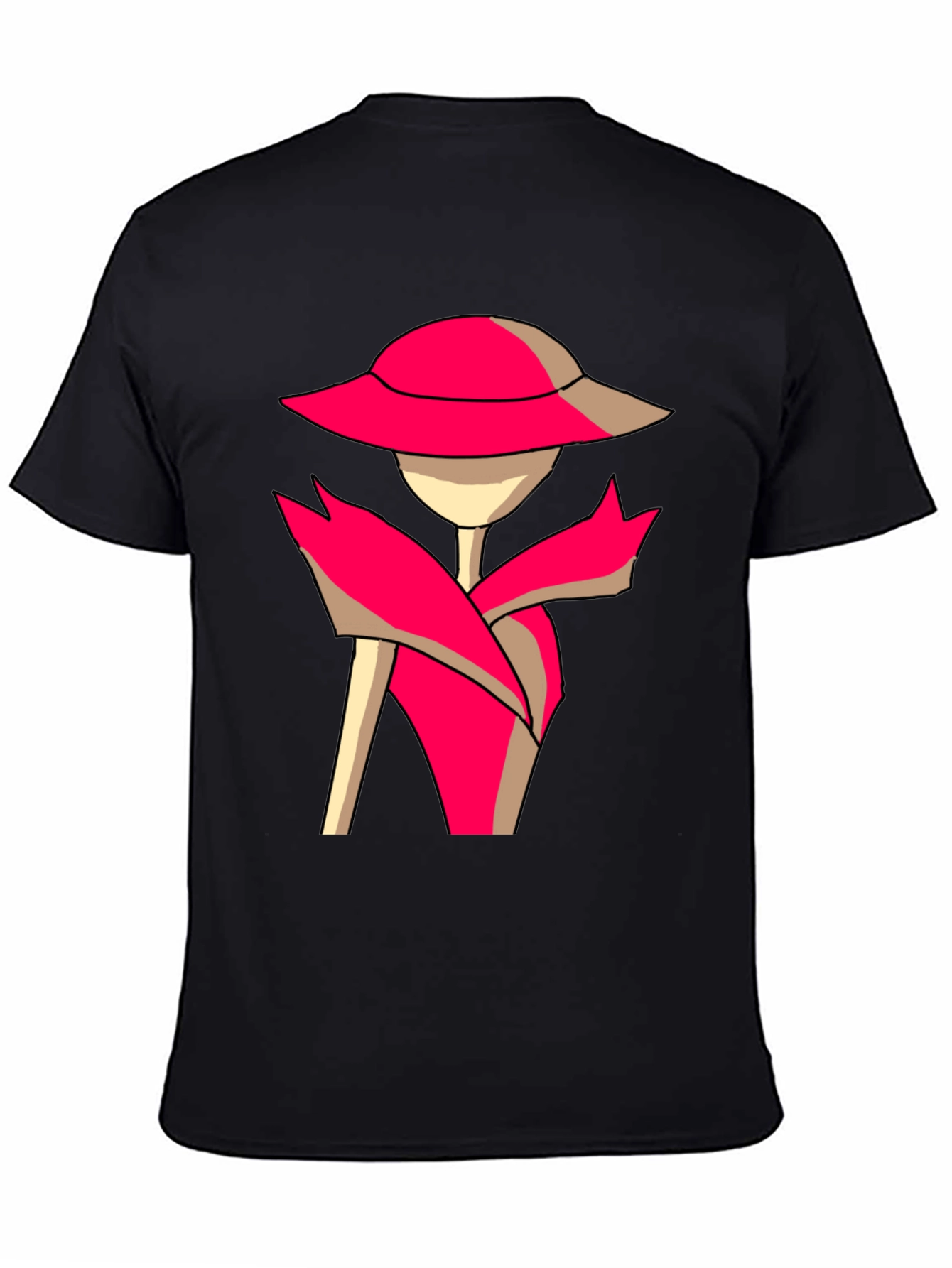 Stylish Cartoon Lady Graphic Tee - Black