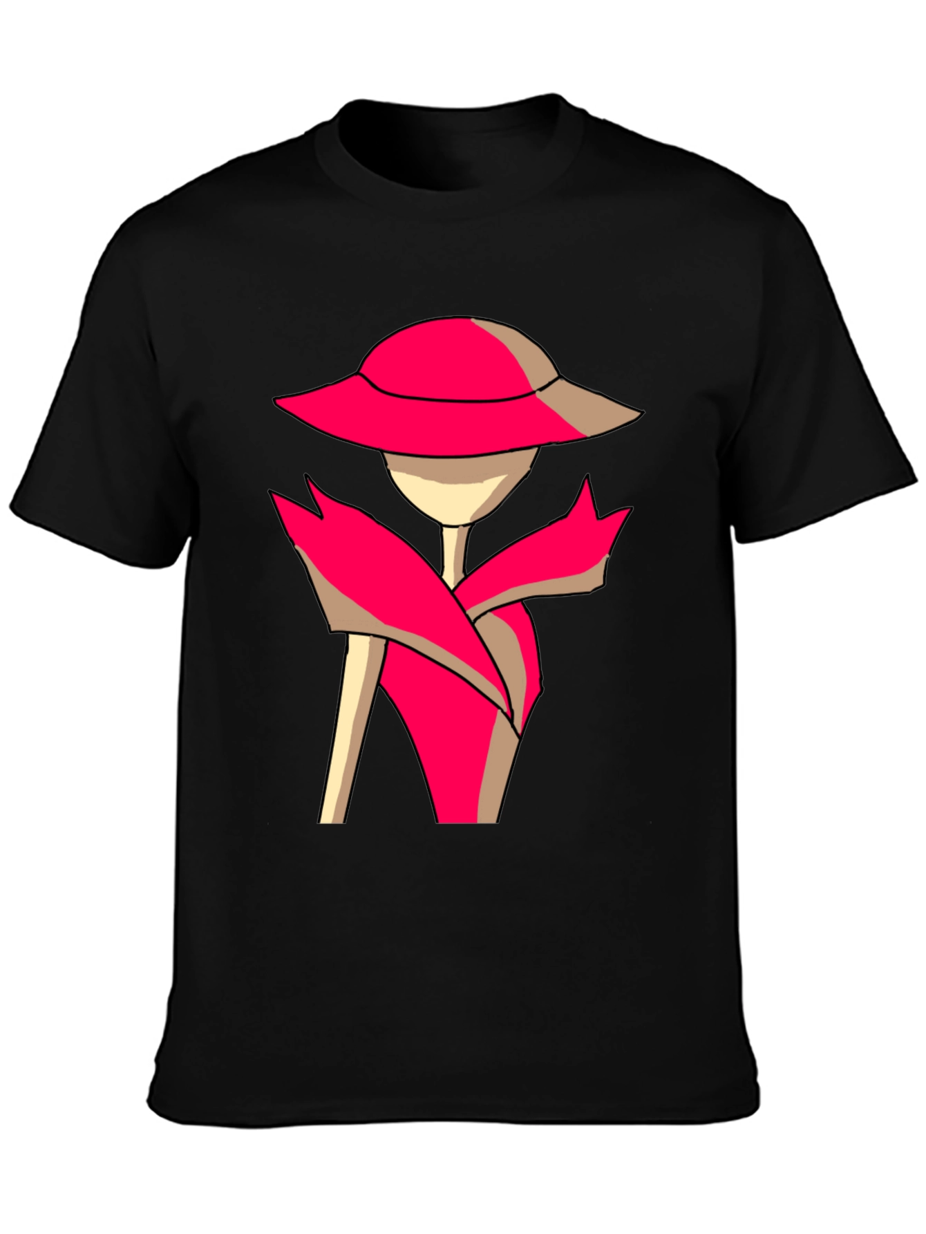 Stylish Cartoon Lady Graphic Tee - Black