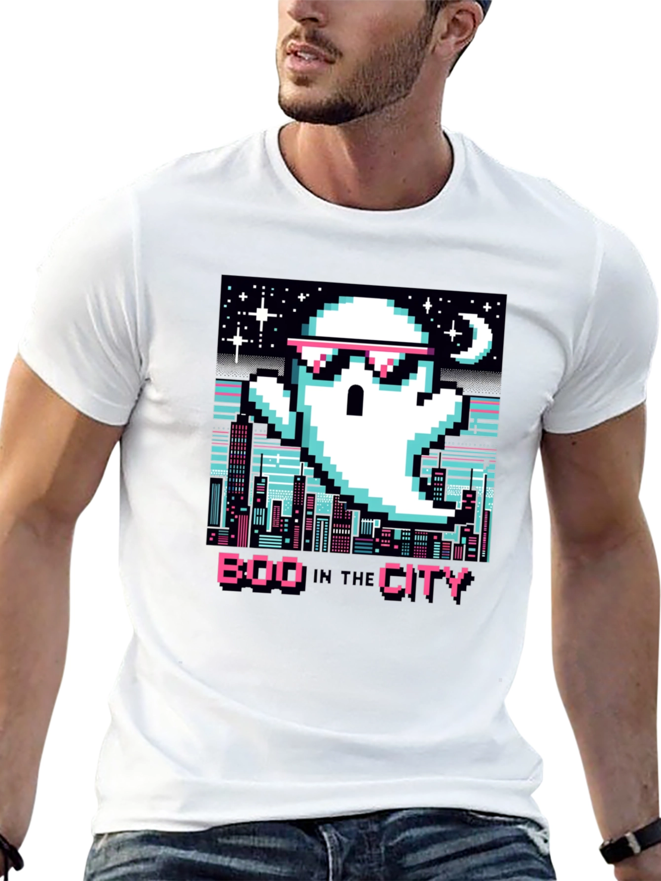 Boo In The City Pixel Art T-Shirt