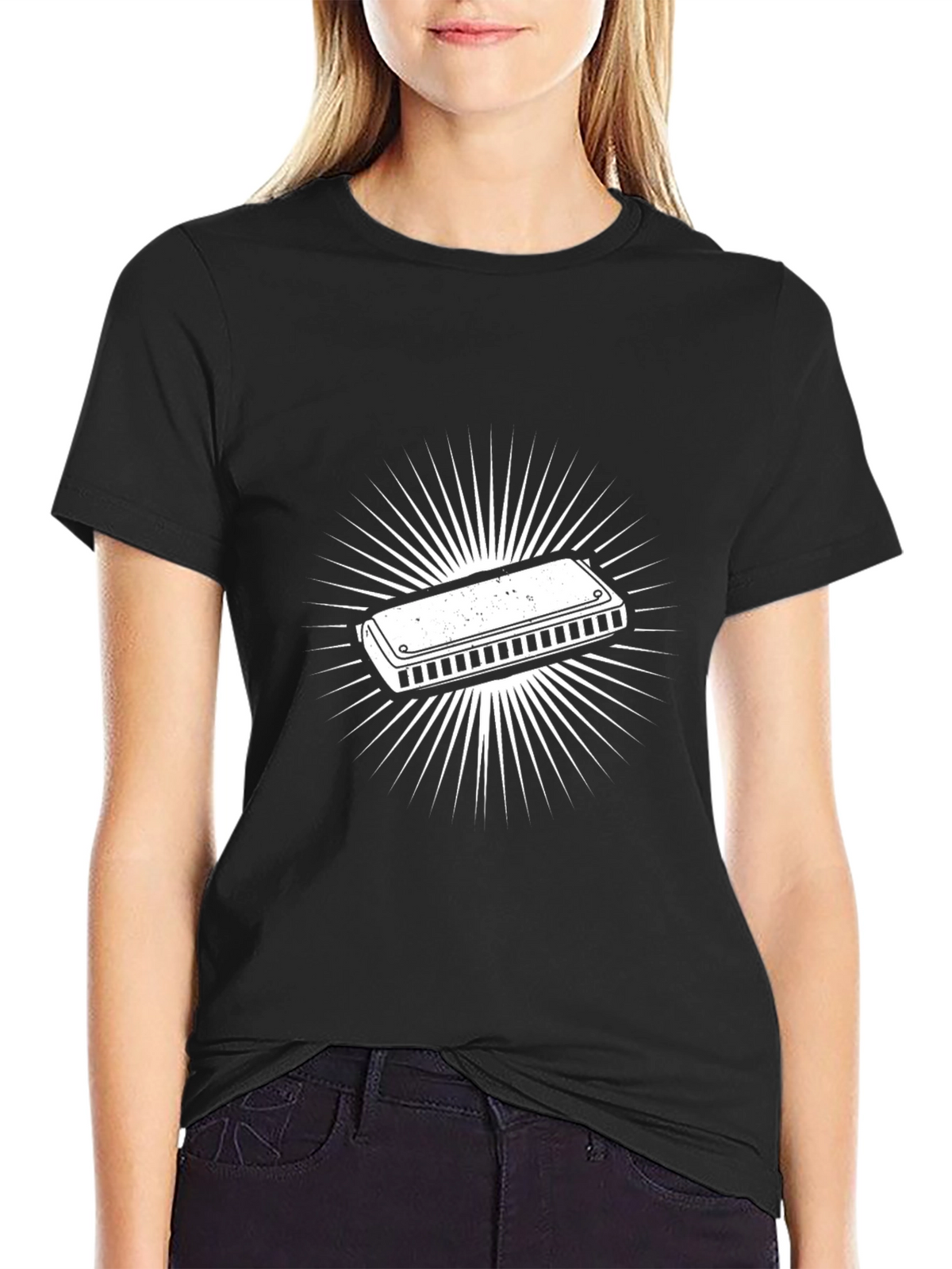 Harmonica Graphic Tee - Black Cotton Casual T-Shirt