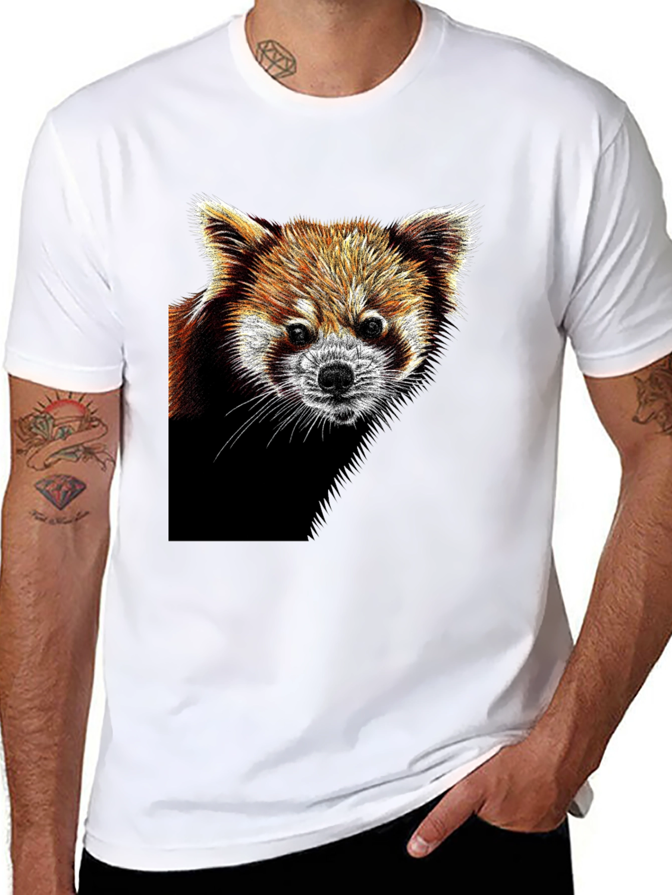 Red Panda Graphic Tee - Black Cotton T-Shirt