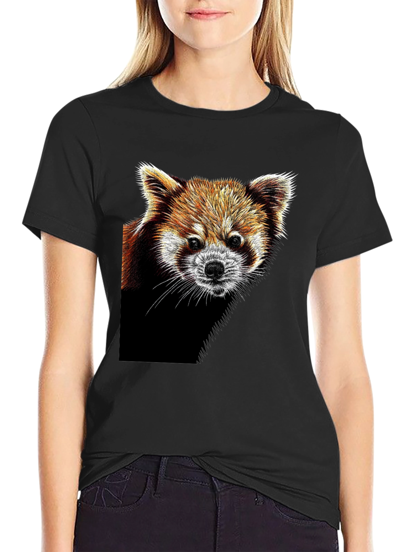 Red Panda Graphic Tee - Black Cotton T-Shirt