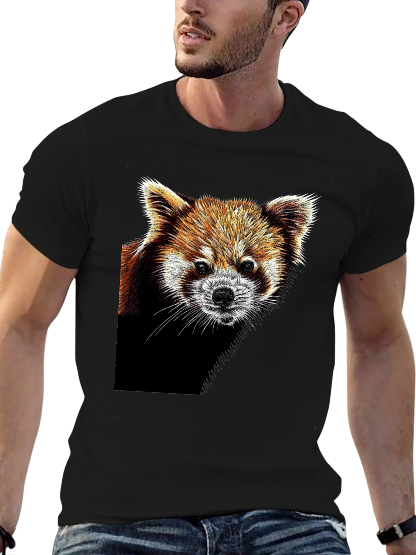 Red Panda Graphic Tee - Black Cotton T-Shirt