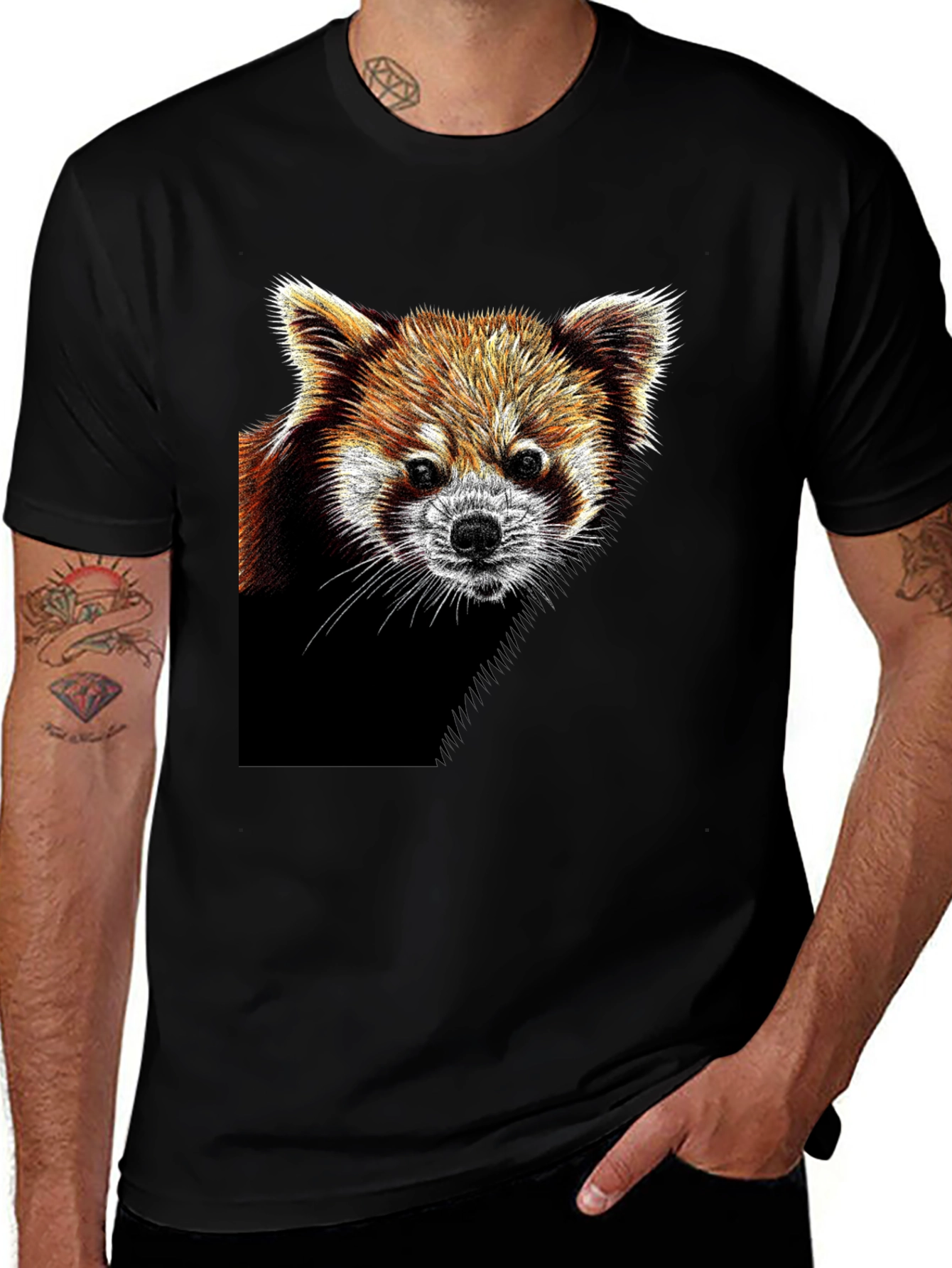 Red Panda Graphic Tee - Black Cotton T-Shirt