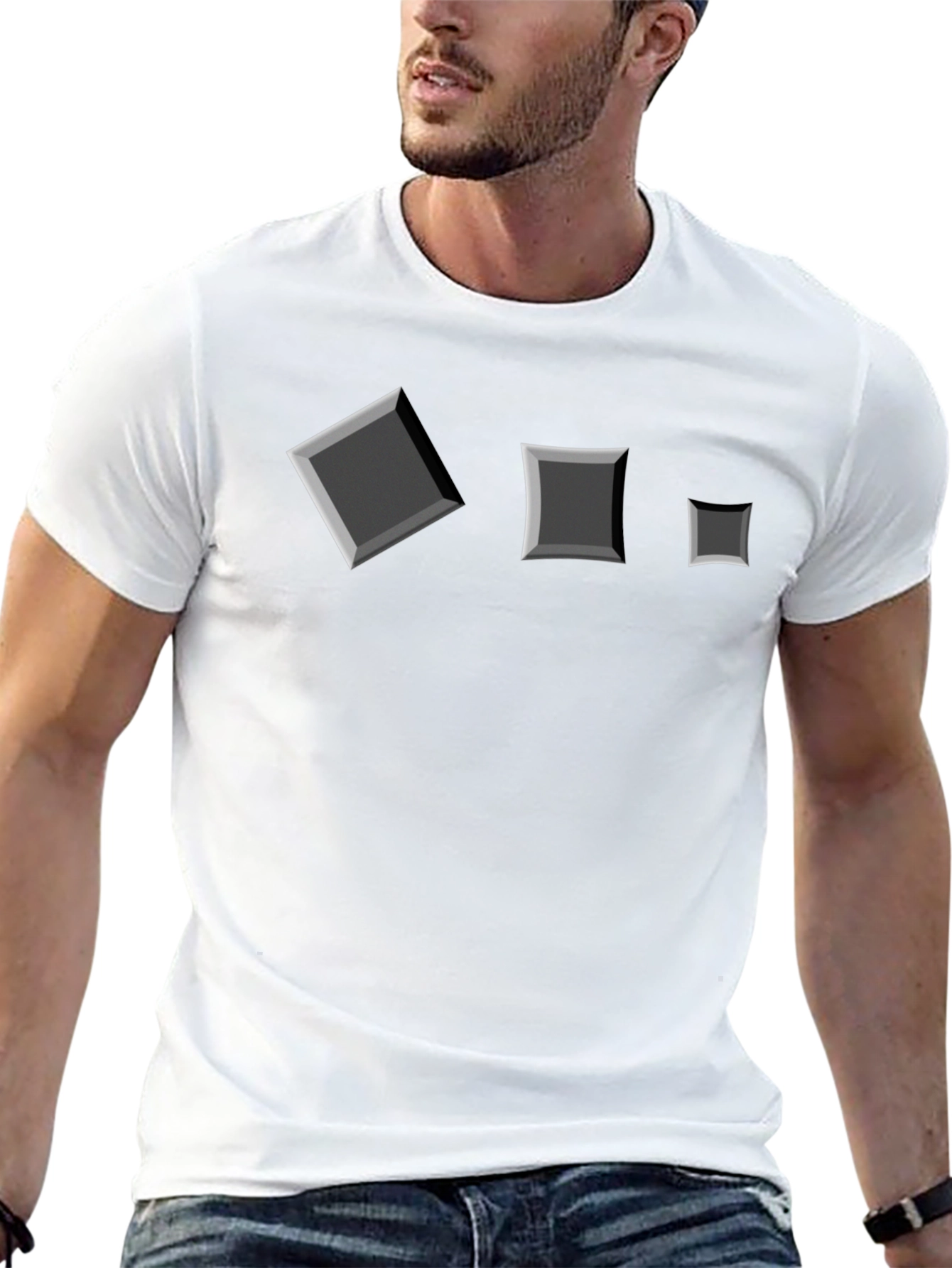 Square Motif Black T-Shirt