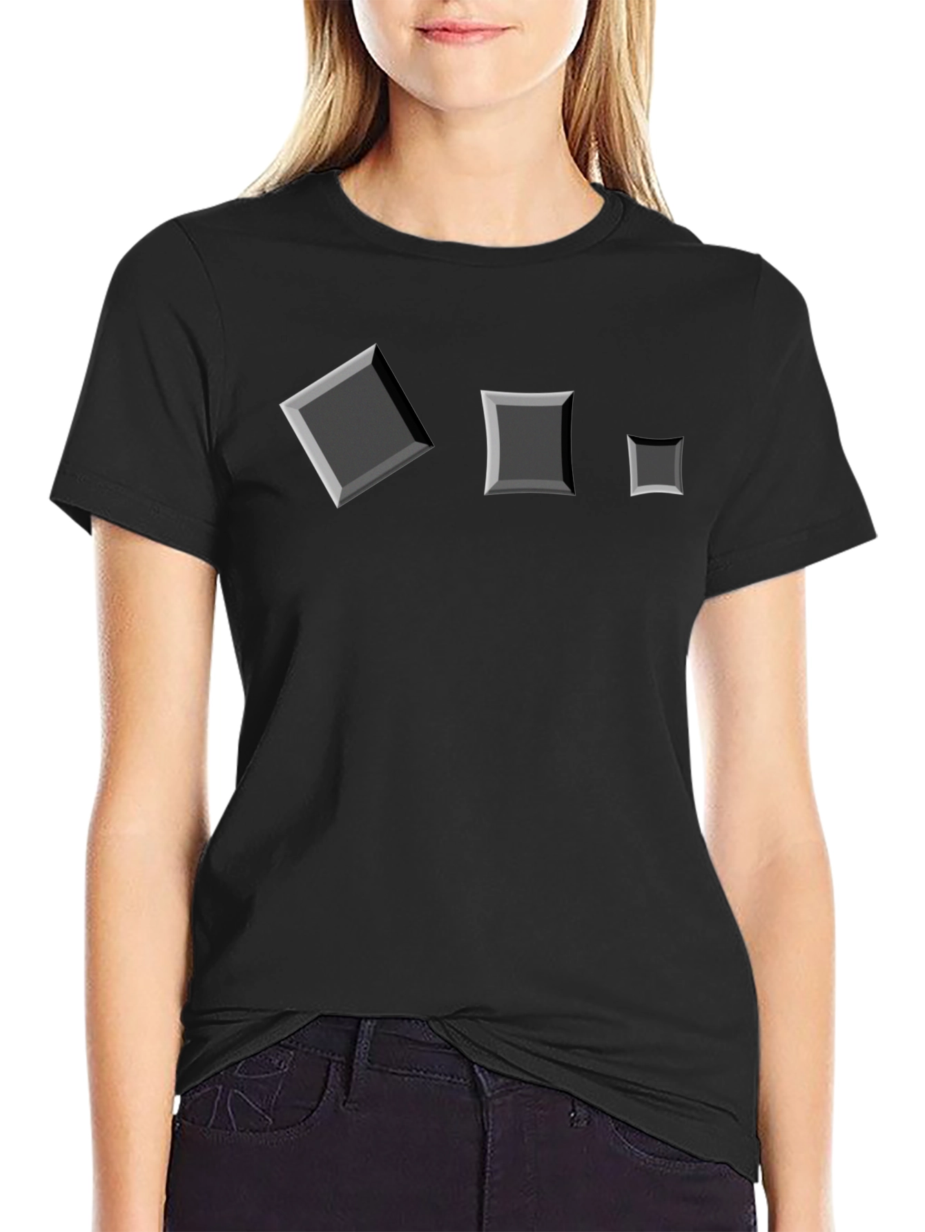 Square Motif Black T-Shirt