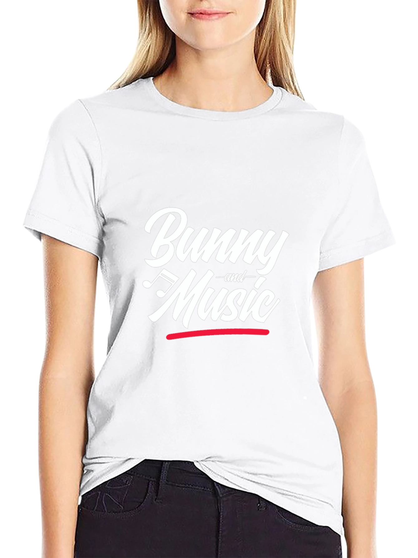 Bunny and Music Black Graphic T-Shirt