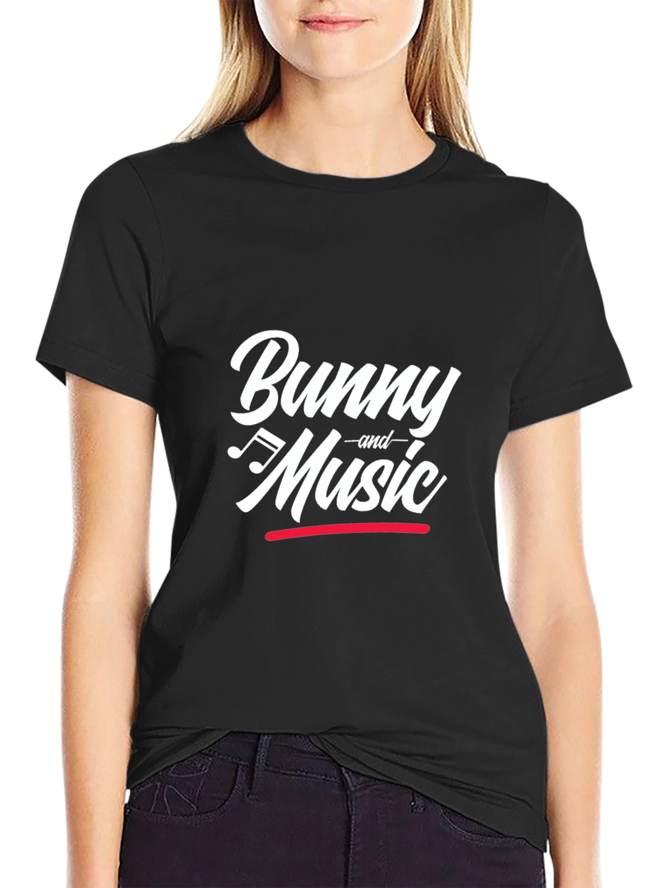 Bunny and Music Black Graphic T-Shirt