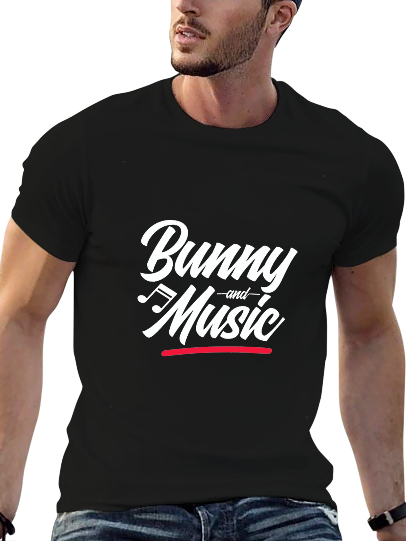 Bunny and Music Black Graphic T-Shirt