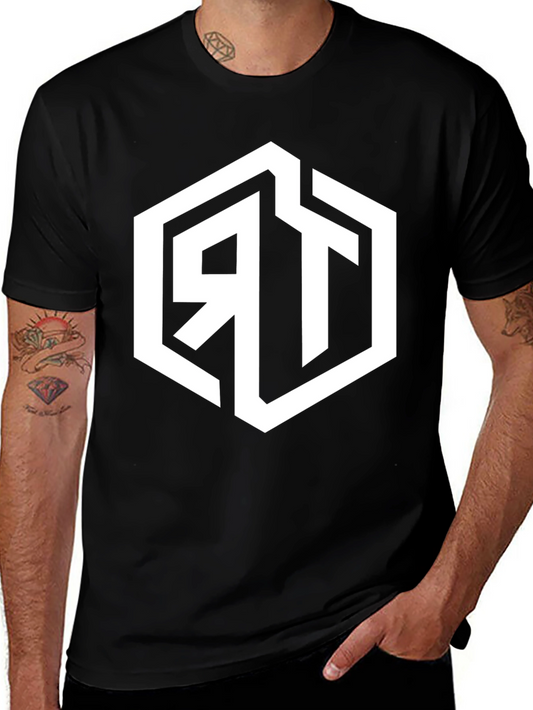 Mens Black Graphic Tee with Geometric RT Logo