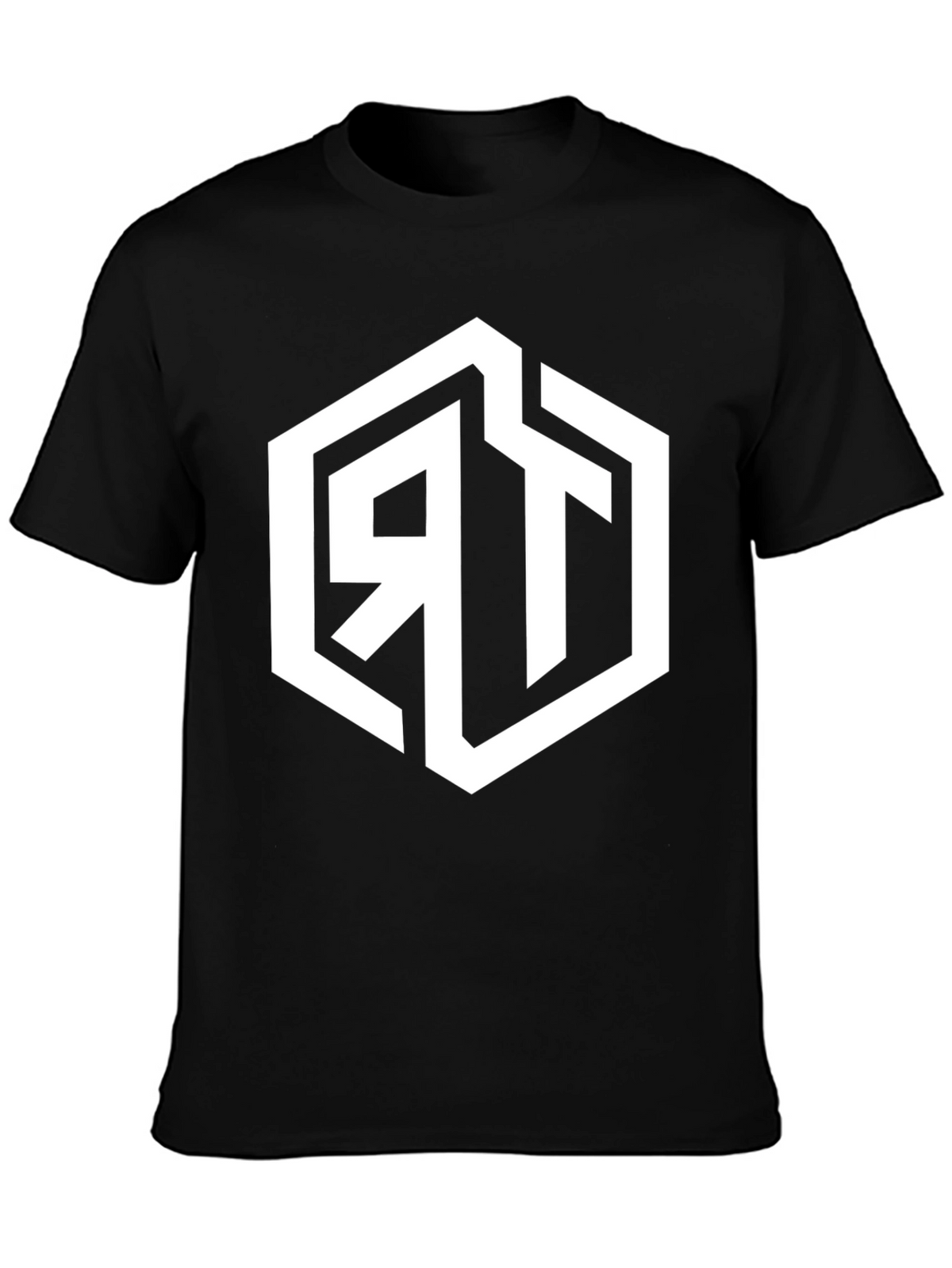 Mens Black Graphic Tee with Geometric RT Logo