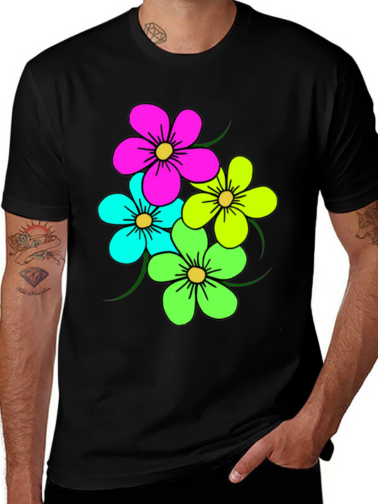 Colorful Floral Graphic Black T-Shirt