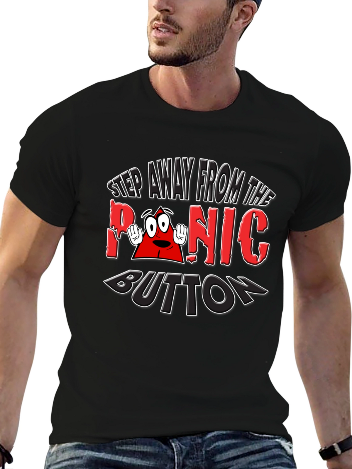 Panic Button Graphic T-Shirt Funny Tee