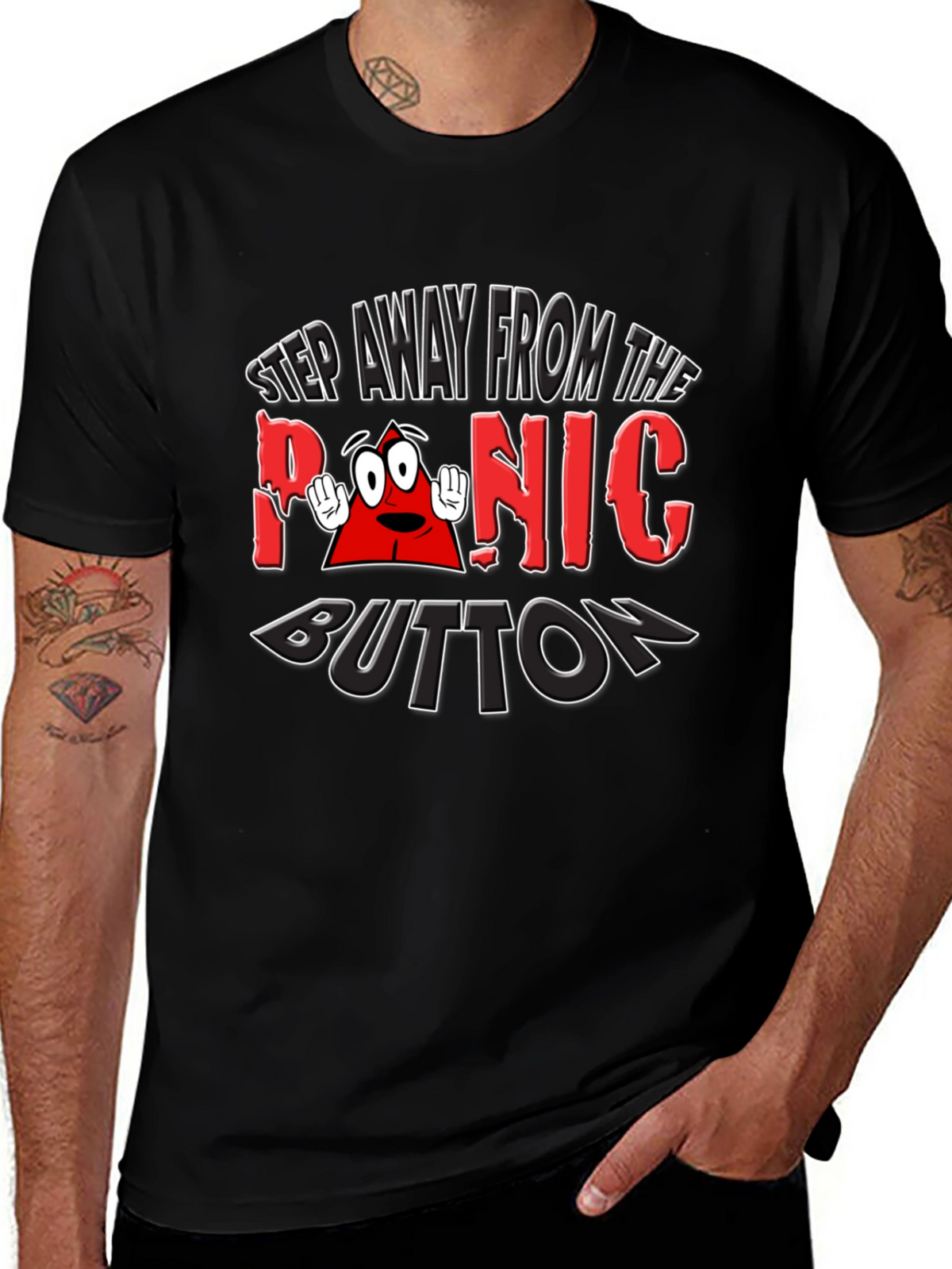 Panic Button Graphic T-Shirt Funny Tee