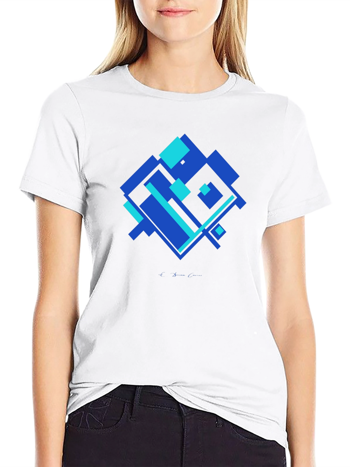 Geometric Blue Square Graphic T-Shirt