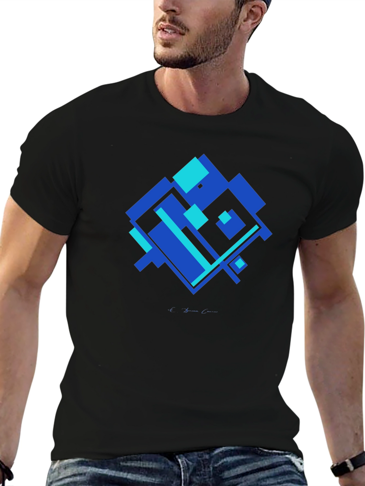 Geometric Blue Square Graphic T-Shirt