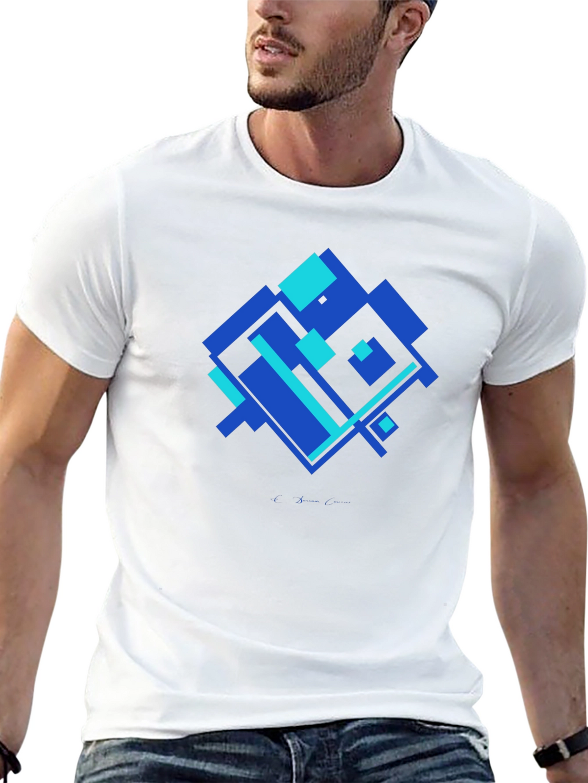 Geometric Blue Square Graphic T-Shirt
