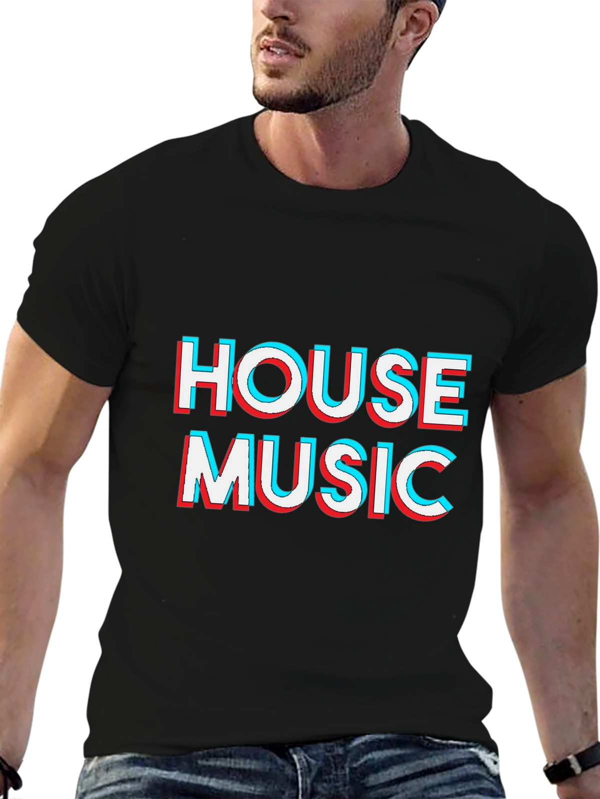 House Music 3D Effect Black T-Shirt