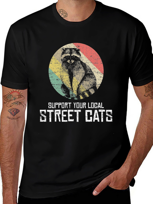 Retro Raccoon Support Street Cats T-Shirt