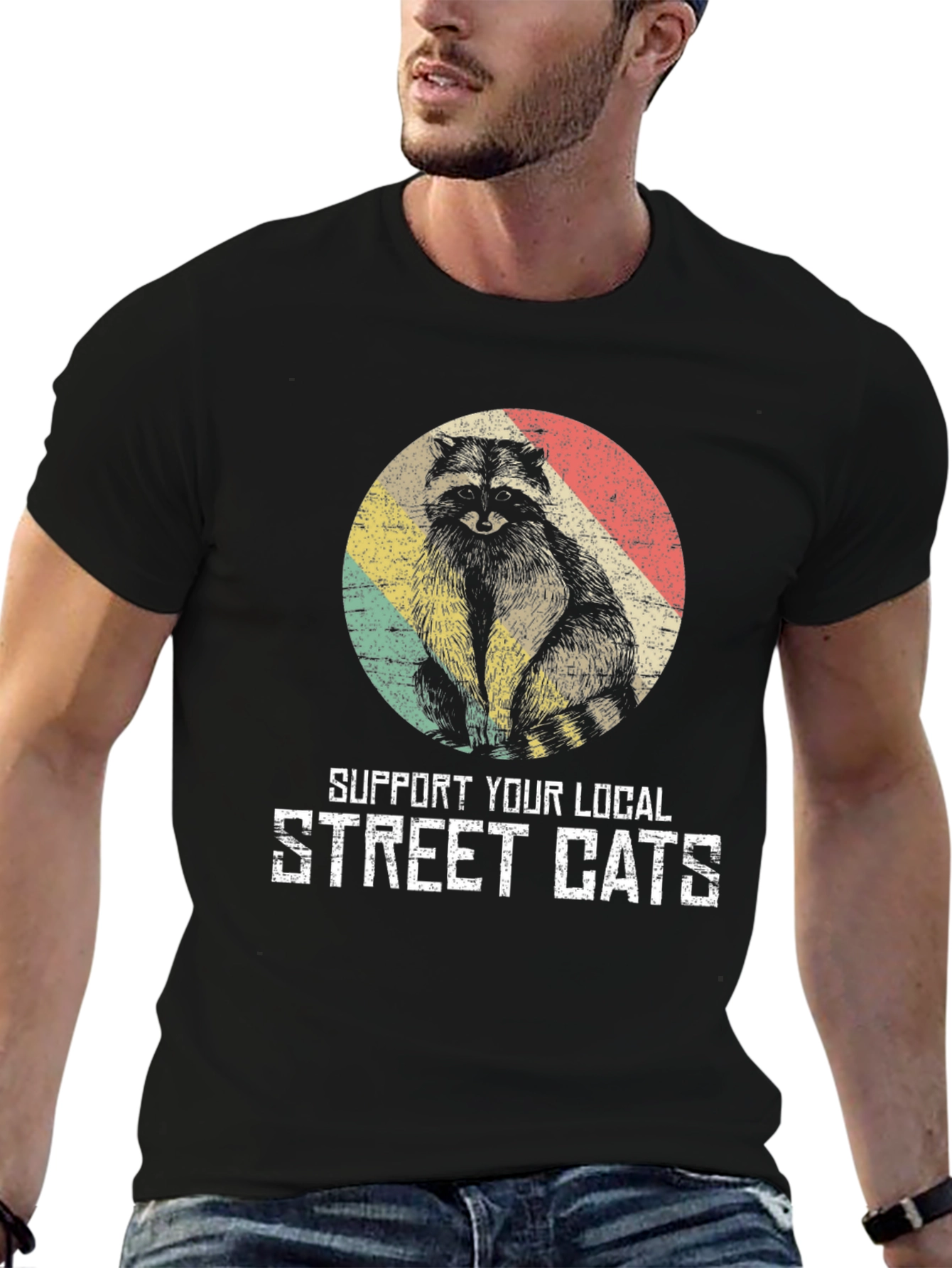 Retro Raccoon Support Street Cats T-Shirt