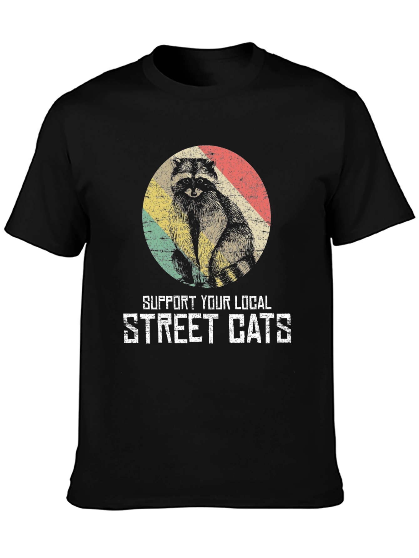 Retro Raccoon Support Street Cats T-Shirt