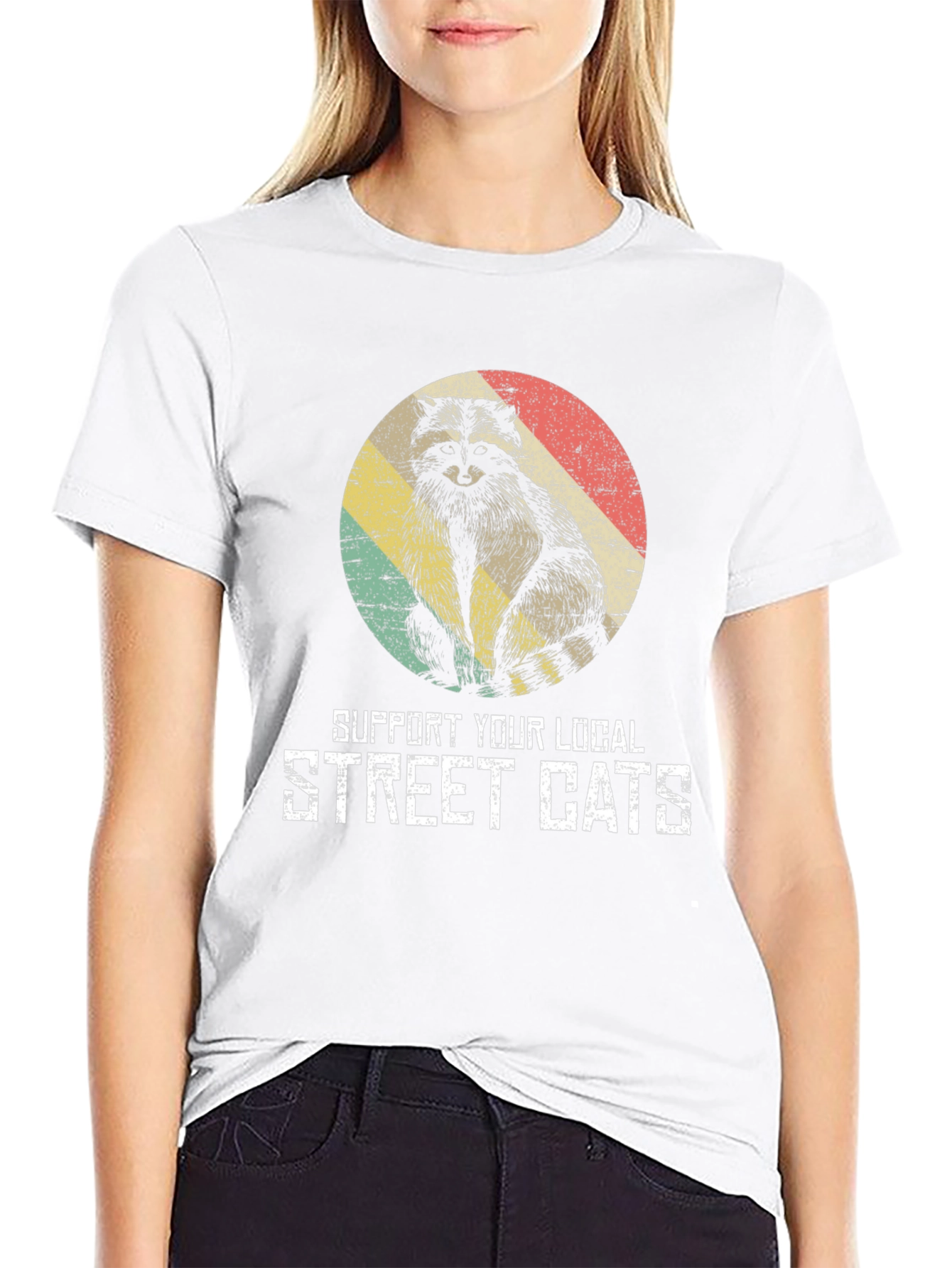 Retro Raccoon Support Street Cats T-Shirt